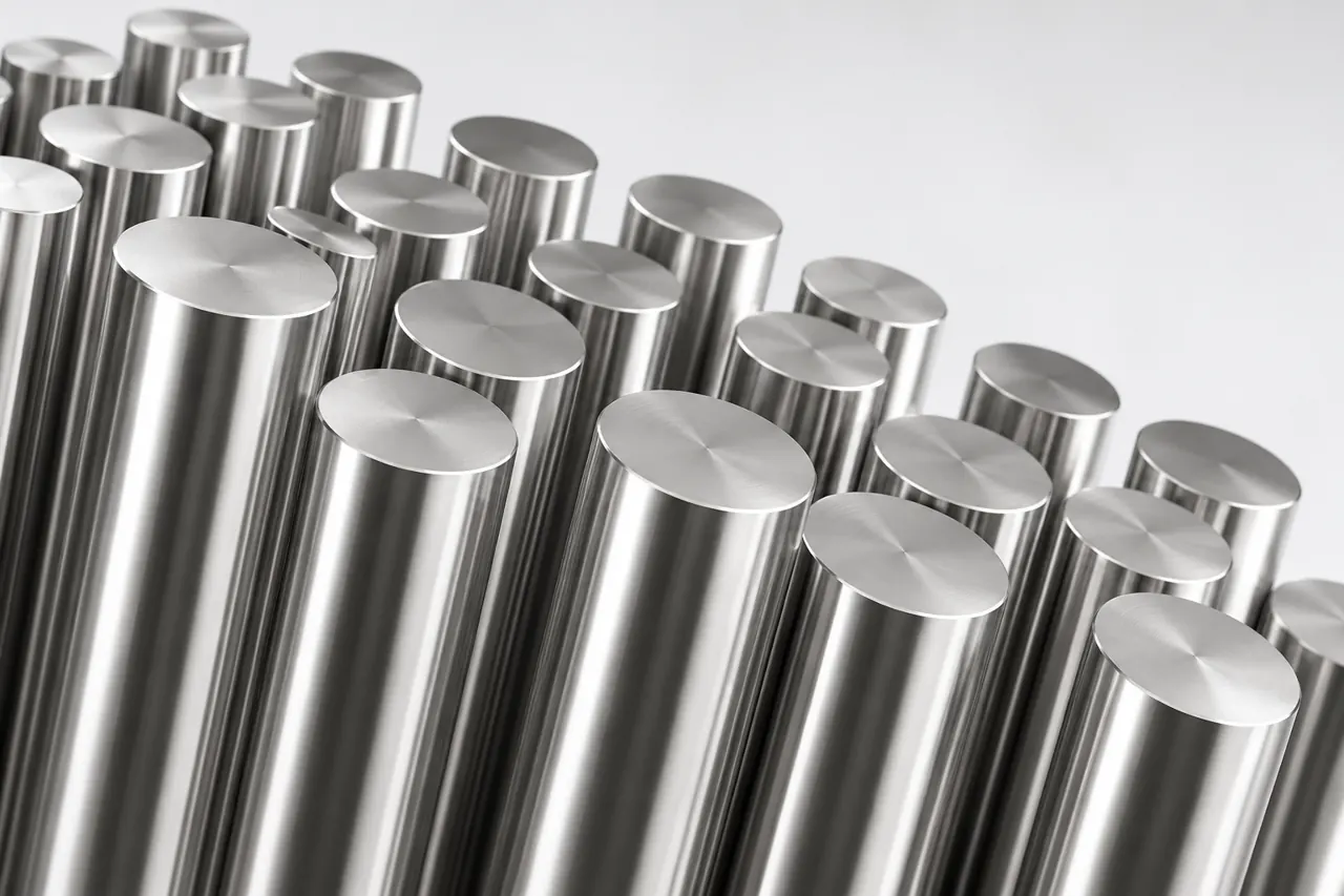 Close view of smooth stainless round-bar ends and outer surfaces