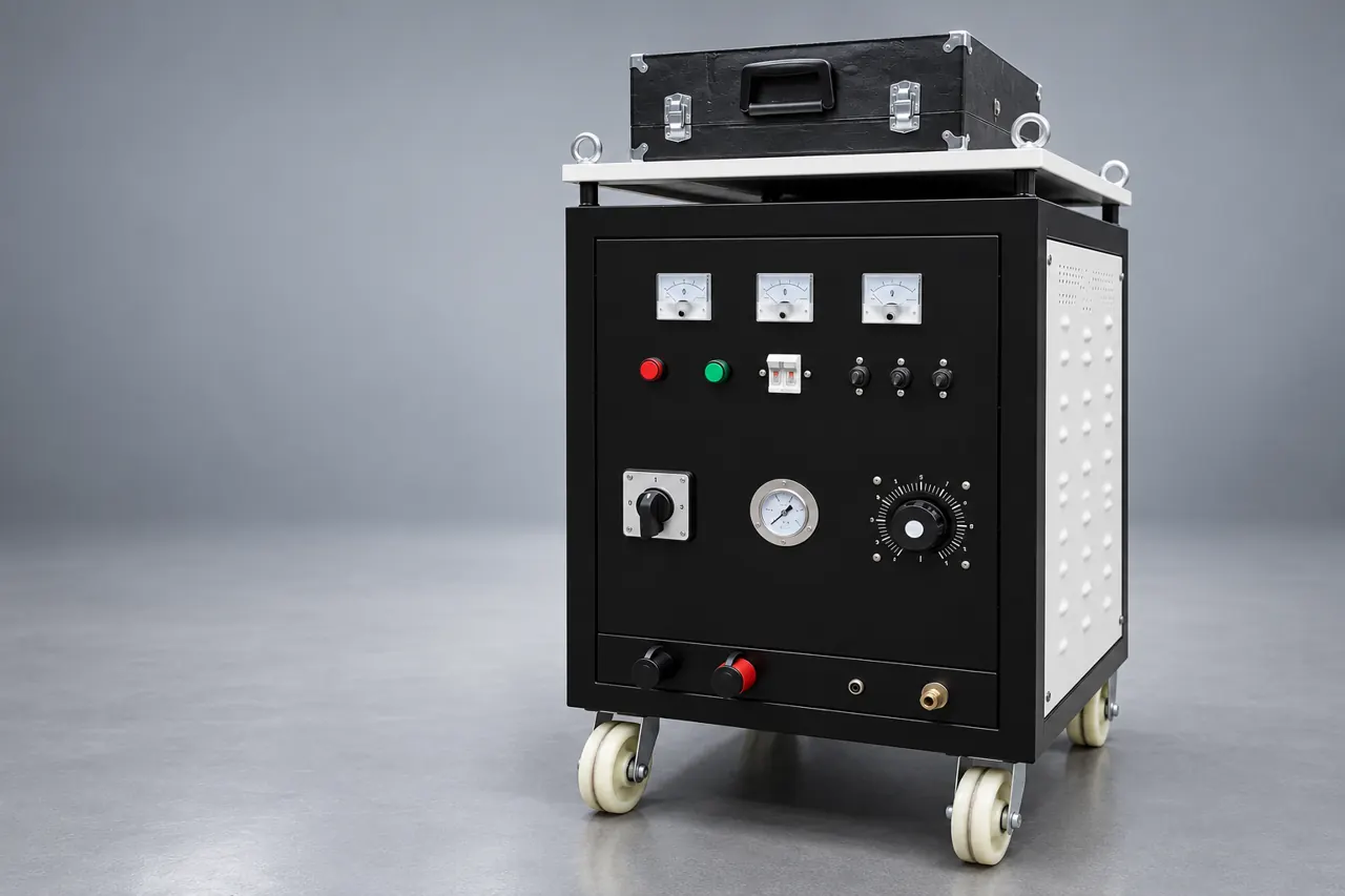 An unbranded arc-spray power-unit cabinet based on the catalogue reference in a neutral studio
