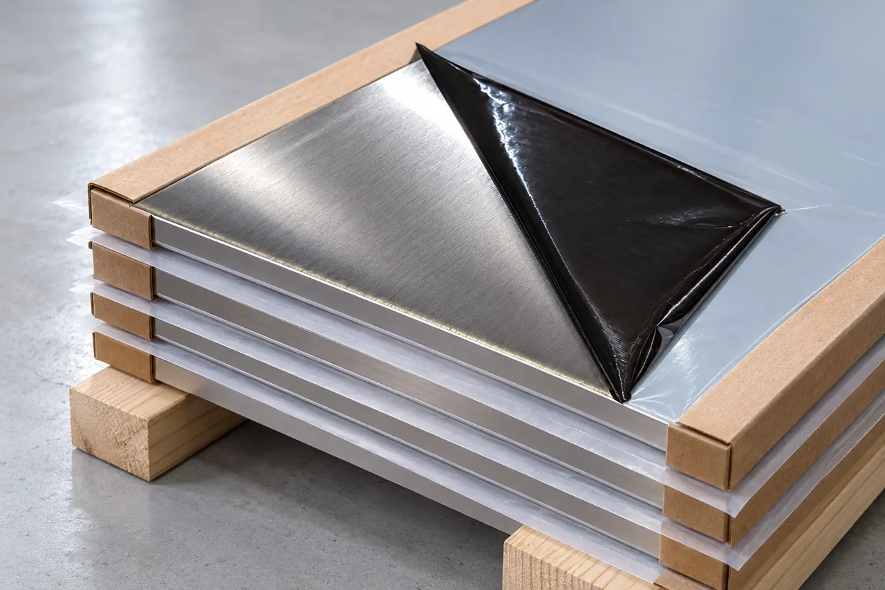 Nickel-alloy plates with plain protective interleaving and timber supports