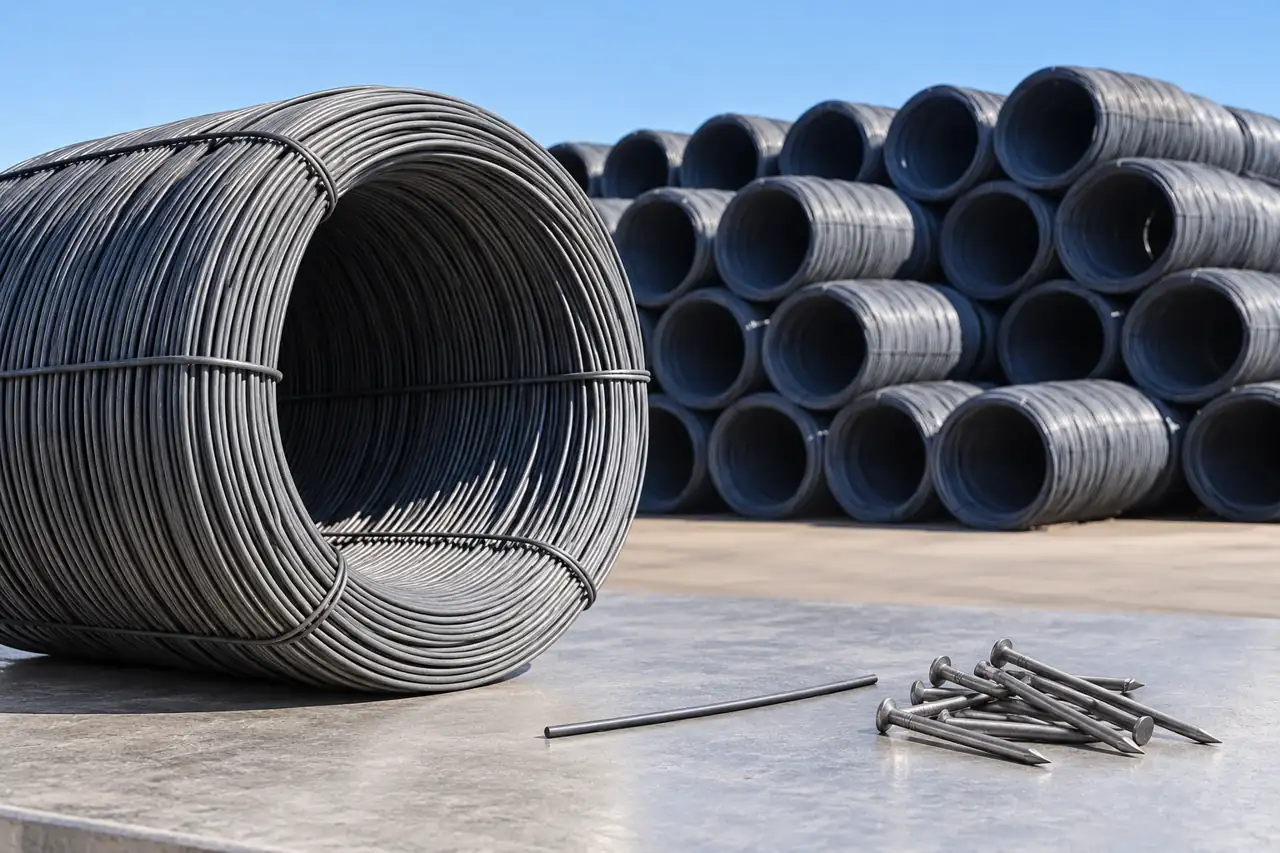 Wire sample beside plain nails illustrating production-trial planning