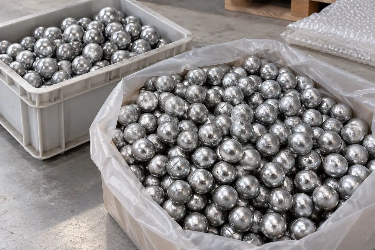 Separate unprinted containers of zinc balls for batch-separation illustration