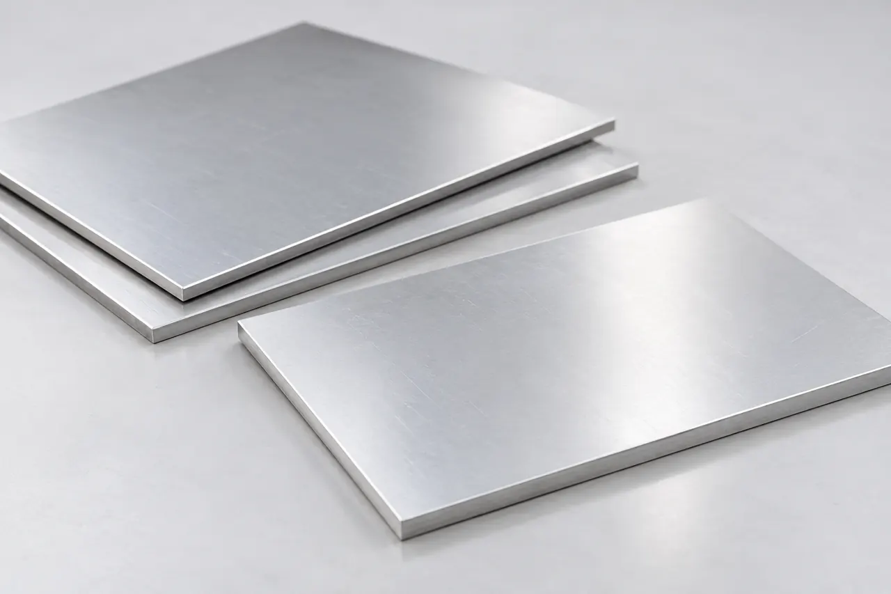 Stacked aluminium sheet with a separate blank on an inspection table