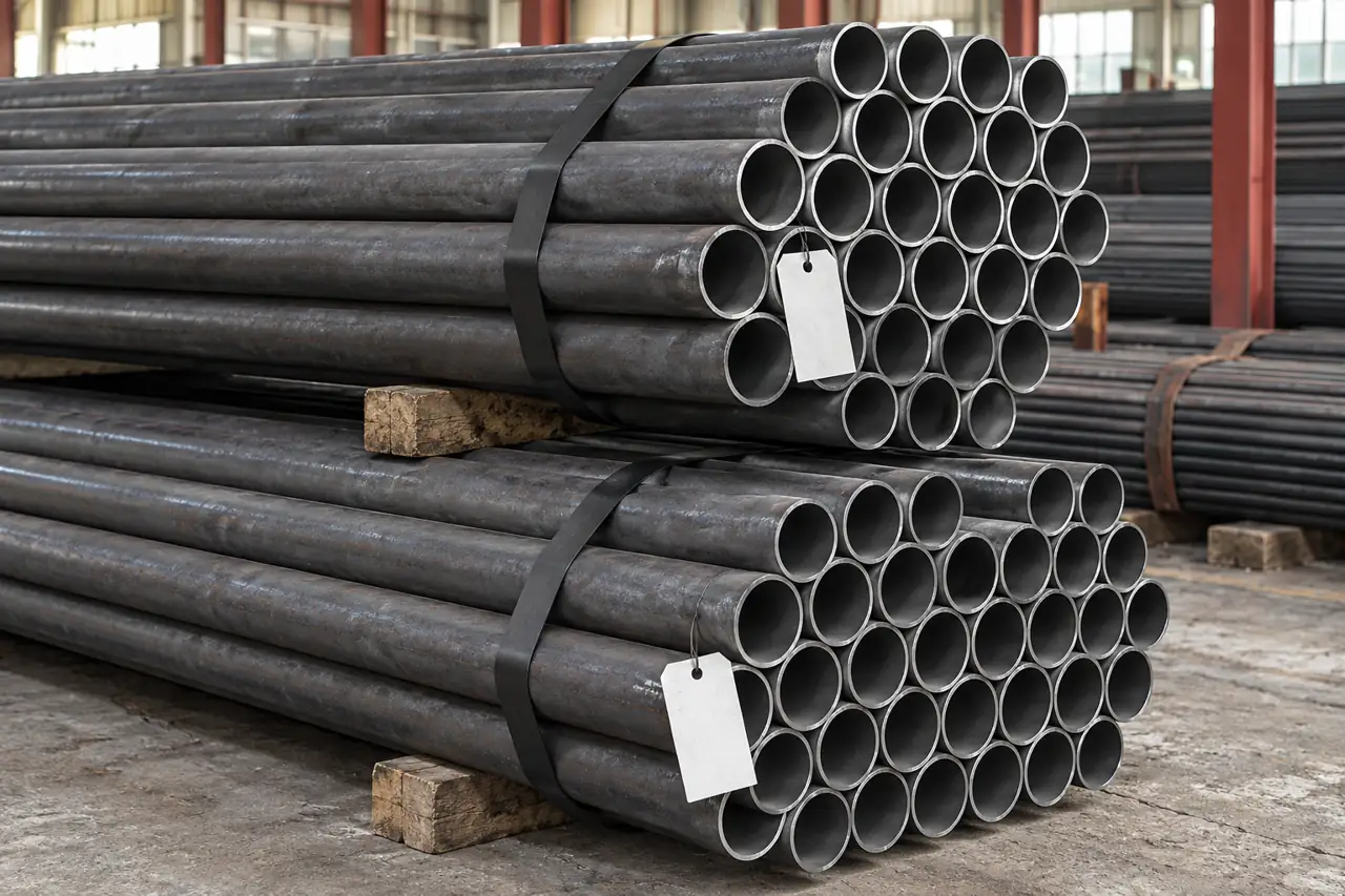 Carbon pipe bundles with plain tags illustrating shipment identification