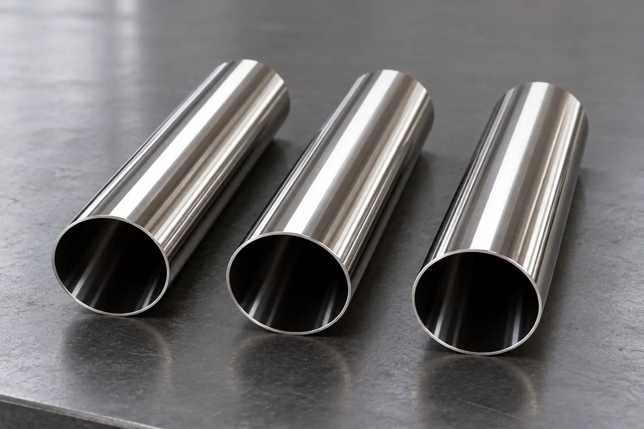 Short stainless tube samples resting separately on a clean inspection bench