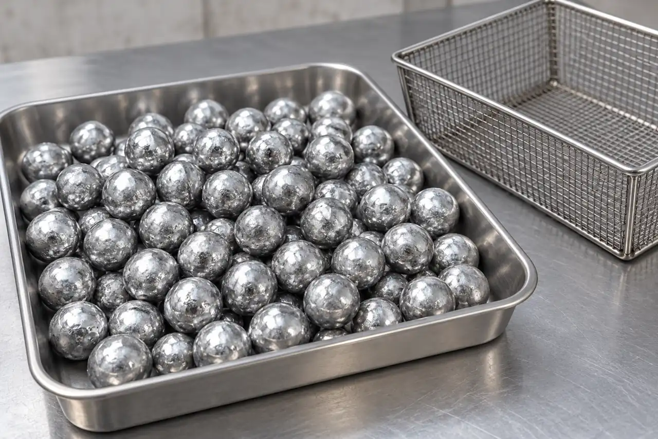 Zinc metal samples separated in a clean shallow tray
