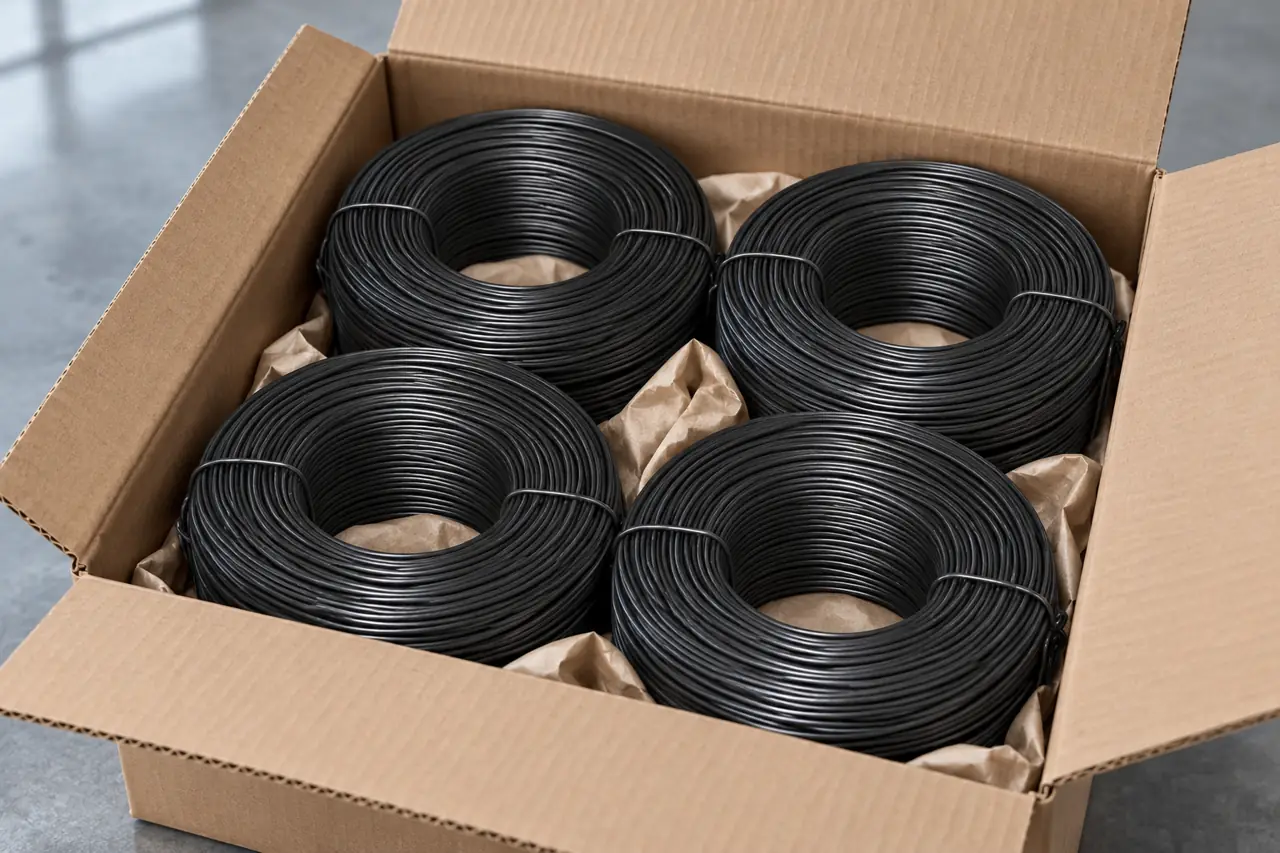 Illustrative small dark-wire coils arranged as separate packing units