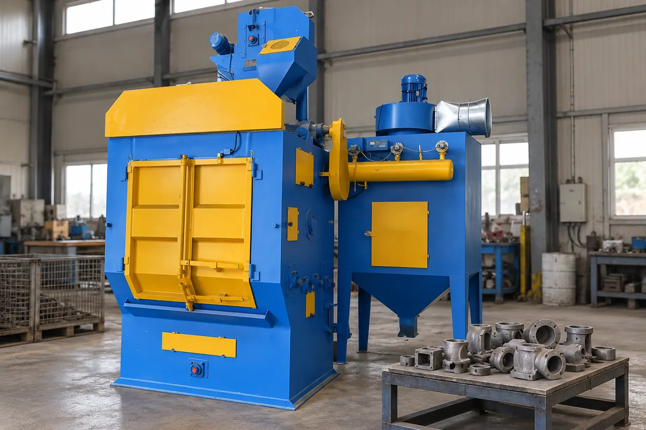 The referenced machine with separate metal components illustrating a part-trial discussion