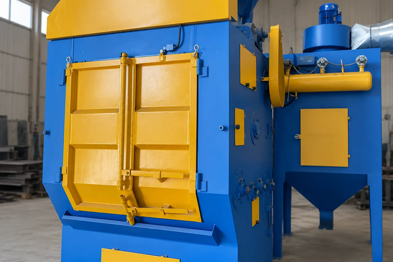 A close external view of the machine loading door and cabinet