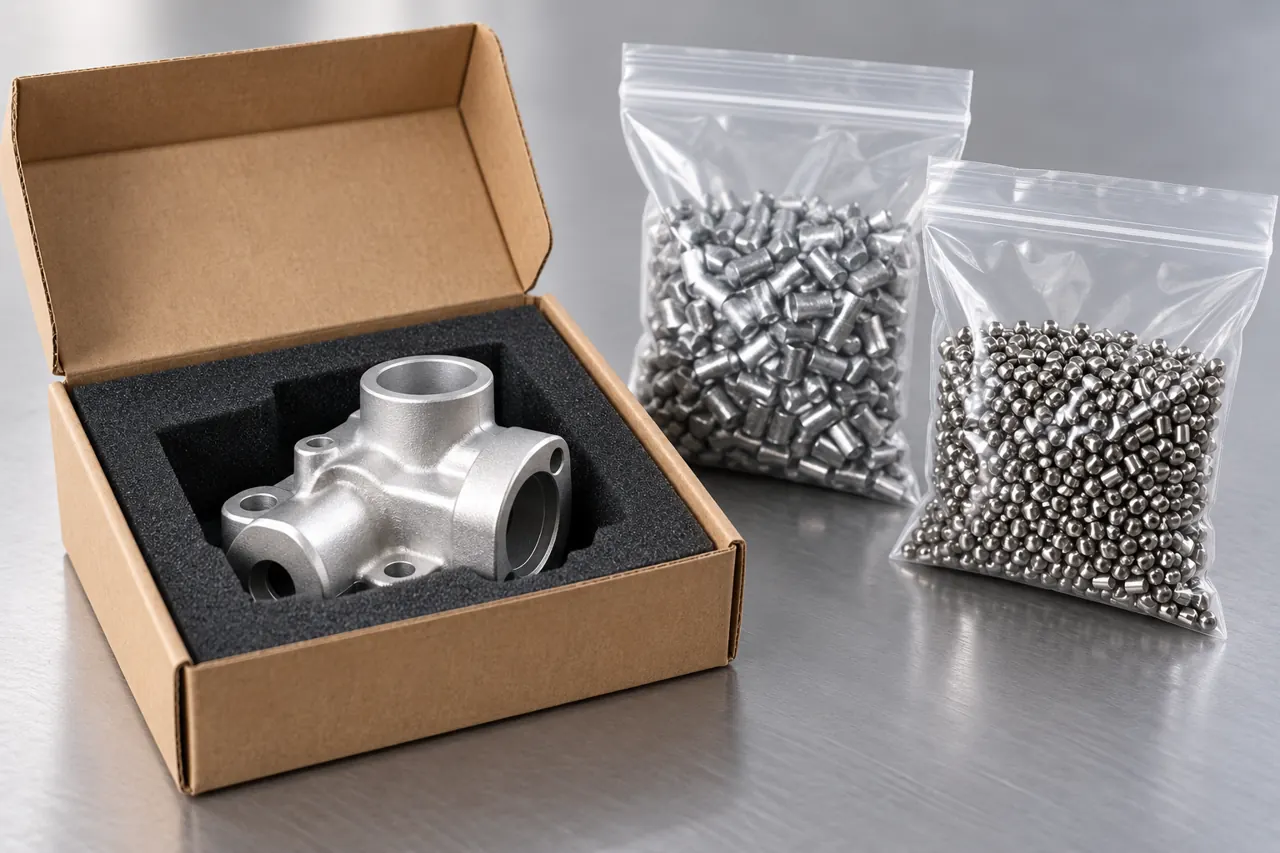 Protected aluminium casting and two separate sample-media bags