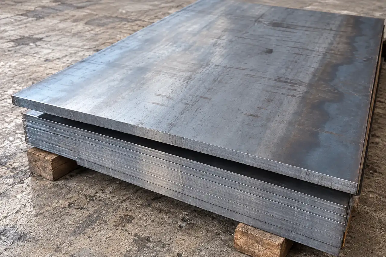 Stacked hot-rolled carbon steel plates with natural mill-scale surfaces